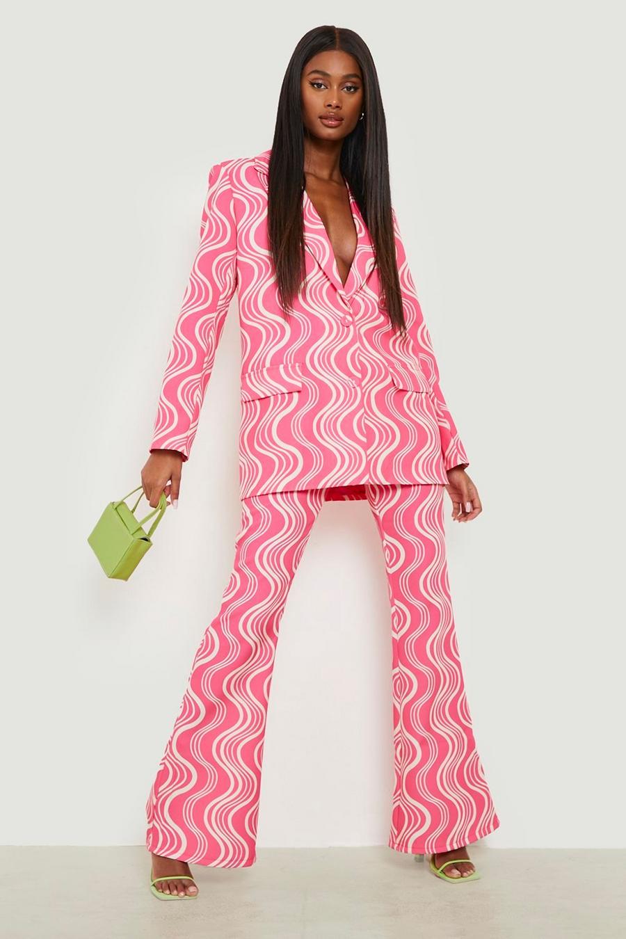 Hot pink Retro Print Fit & Flare Trousers